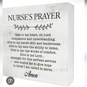 Nurses Prayer Rustic Wooden White Black Home Decor Stand Up Desk Sign NIP